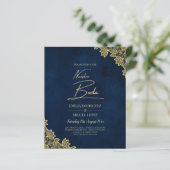 Gouden Kant Navy Blauwe All-in-1 Trouw Uitnodiging (Staand voorkant)