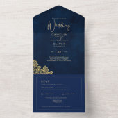 Gouden Kant Navy Blauwe All-in-1 Trouw Uitnodiging (Binnen)