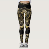 Gouden kant ontwerp zwarte achtergrond leggings (Voorkant)