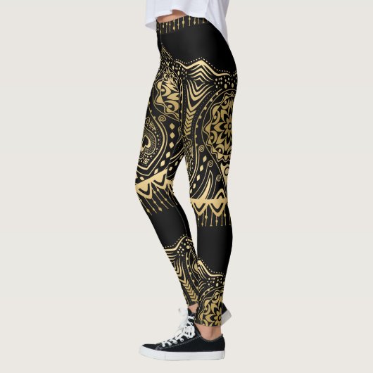 Gouden kant ontwerp zwarte achtergrond leggings (Links)