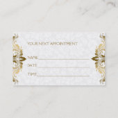 Gouden kant op pluche witte damast afsprakenkaartje (Achterkant)