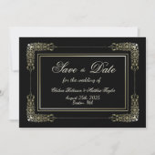 Gouden kant rand zwarte bruiloft save the date (Voorkant)