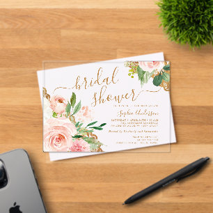 Gouden kant schrift blozend bloem bruiloftsfeest acryl uitnodigingen