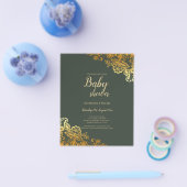 Gouden kant smaragdgroene baby shower flyer (Enkel)