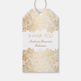 Gouden Kant Wit Elegant Bruiloft Cadeaulabel