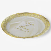 Gouden Kant Witte Abstracte Roos Trouwfeest Papieren Bordje (Gekanteld)