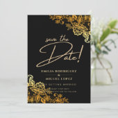 GOUDEN KANT Zwart All-in1 Trouw Huwelijksdatum Bes Kaart (Staand voorkant)