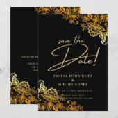 GOUDEN KANT Zwart All-in1 Trouw Huwelijksdatum Bes Kaart (Voorkant / Achterkant)