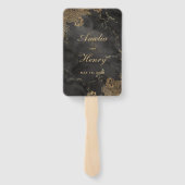 Gouden Kant Zwart Marmeren Rand Bruiloft Handwaaier (Achterkant)