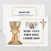 Gouden kapel kelk houten kruis gouden lijst MEISJE Kaart (Voorkant / Achterkant)