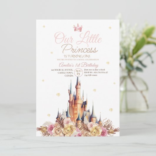 Gouden Kasteel Elegante Kleine Prinses Verjaardag Kaart (Staand voorkant)