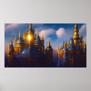 Gouden Kasteel goud blauw fantasie magisch 4 Poster