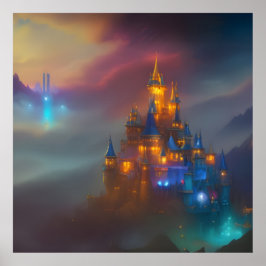 Gouden Kasteel goud blauw fantasie magisch 5 Poster