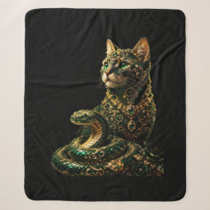 Gouden Kat Groene Ogen Elegante Kunst Sherpa Deken