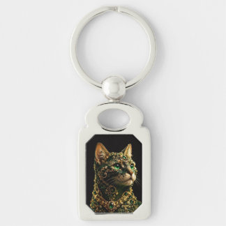 Gouden Kat Groene Ogen Elegante Kunst Sleutelhanger