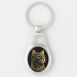 Gouden Kat Groene Ogen Elegante Kunst Sleutelhanger