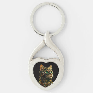 Gouden Kat Groene Ogen Elegante Kunst Sleutelhanger