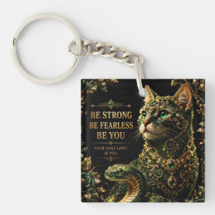 Gouden Kat Groene Ogen Elegante Kunst Sleutelhanger