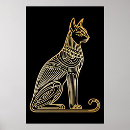 Gouden kat illustratie voor kattenliefhebbers Line Poster