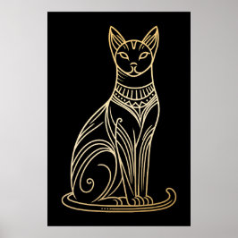 Gouden kat illustratie voor kattenliefhebbers Line Poster