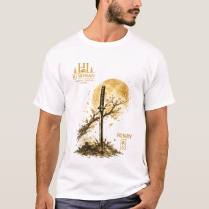 Gouden Katana Ronin Zwaard Onder Maan - Japanse Bu T-shirt
