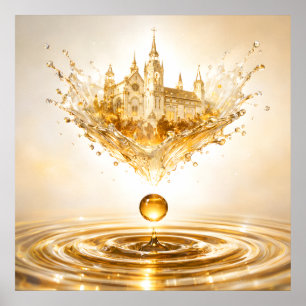 Gouden Kathedraal Vloeibare Splash Poster