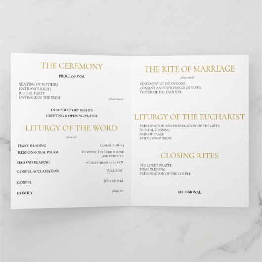 Gouden Katholieke Mis Trouwprogramma Kaart (Binnen)