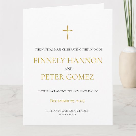 Gouden Katholieke Mis Trouwprogramma Kaart (Voorkant)