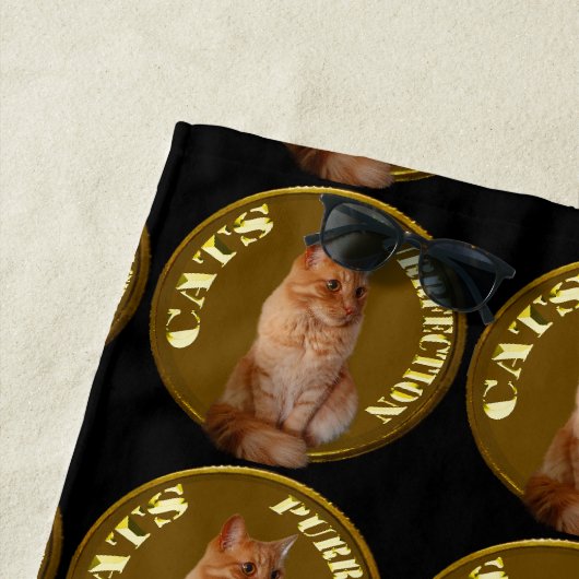 Gouden kattenmunten met gemberkat, strandlaken (In situ)