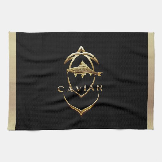 Gouden kaviaar Logo/keukenhanddoeken Theedoek (Horizontaal)