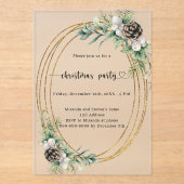 Gouden kegel groen bevroren kerstfeest acryl uitnodigingen (Voorkant)