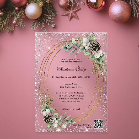 Gouden kegel groen QR code bedrijf Christmas Party Acryl Uitnodigingen