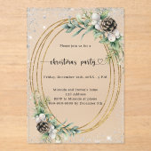 Gouden kegelgroen glitter frosted Christmas Party Acryl Uitnodigingen (Voorkant)