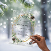 Gouden kegelgroen QR-code Frosted Christmas Party Acryl Uitnodigingen