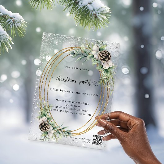 Gouden kegelgroen QR-code Frosted Christmas Party Acryl Uitnodigingen