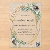Gouden kegelgroen QR-code Frosted Christmas Party Acryl Uitnodigingen (Voorkant)