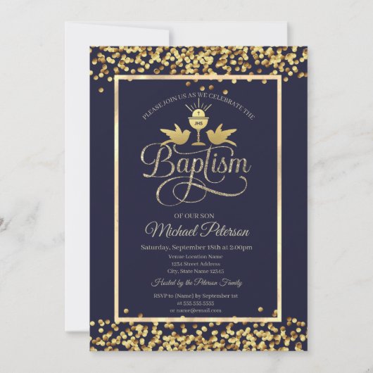 Gouden Kelk Confetti Navy Blauwe Kaart (Voorkant)