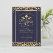 Gouden Kelk Confetti Navy Blauwe Kaart (Staand voorkant)