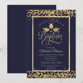 Gouden Kelk Confetti Navy Blauwe Kaart (Voorkant / Achterkant)
