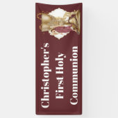 Gouden kelk engel rozenkrans kralen katholiek spandoek (Verticaal)