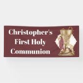 Gouden kelk engel rozenkrans kralen katholiek spandoek (Horizontaal)