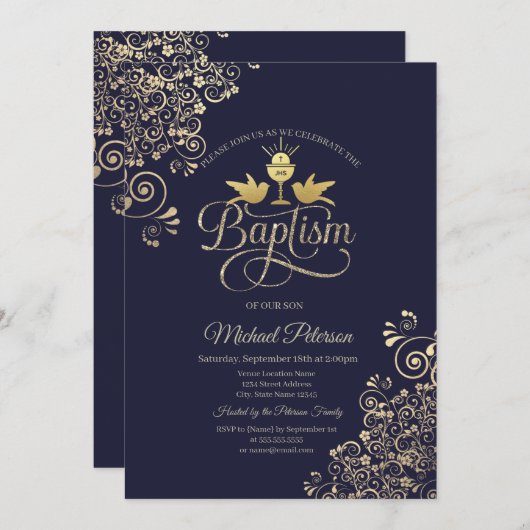 Gouden kelk Lace Navy Blauw Kaart (Voorkant / Achterkant)