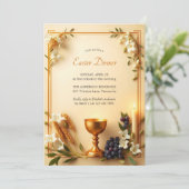 Gouden kelk Traditioneel Katholiek Paasdiner Kaart (Staand voorkant)