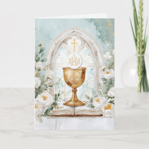 Gouden Kelk & Witte Rozen Priester Verjaardag Kaart
