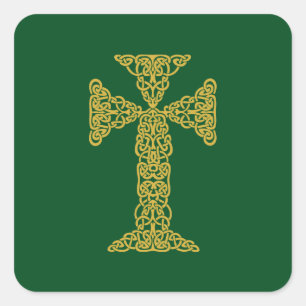 Gouden Keltische Cross Iers Groen Vierkante Sticker