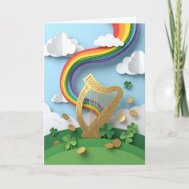 Gouden Keltische Harp Regenboog Papercraft St. Pat Kaart