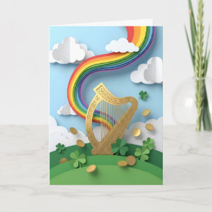 Gouden Keltische Harp Regenboog Papercraft St. Pat Kaart