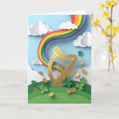 Gouden Keltische Harp Regenboog Papercraft St. Pat Kaart (Gele Bloem)