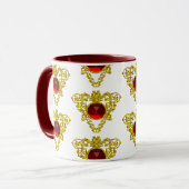 GOUDEN KELTISCHE HARTJUWELEN MET RODE ROBIJN EDELS MOK (Voorkant links)