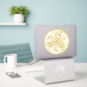 Gouden Keltische Honden Trio Sticker (Laptop op bureau)